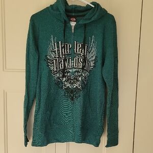 NWT XXL Harley-Davidson Teal and Blacl Panel Legend Zip-Up Hoodie